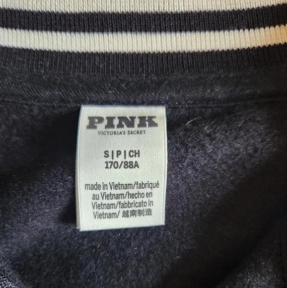 PINK Victoria's Secret Black Quarter Zip Sweater with Striped Collar - Picture 4 of 6